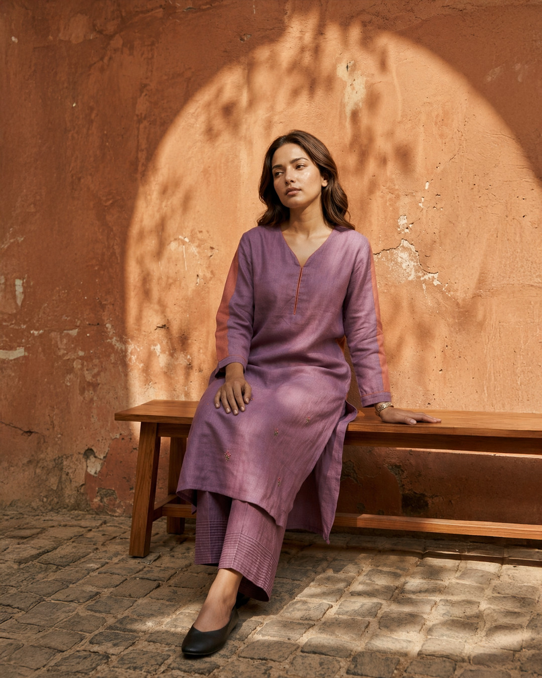 Berry Linen Kurta Set - Plum Purple