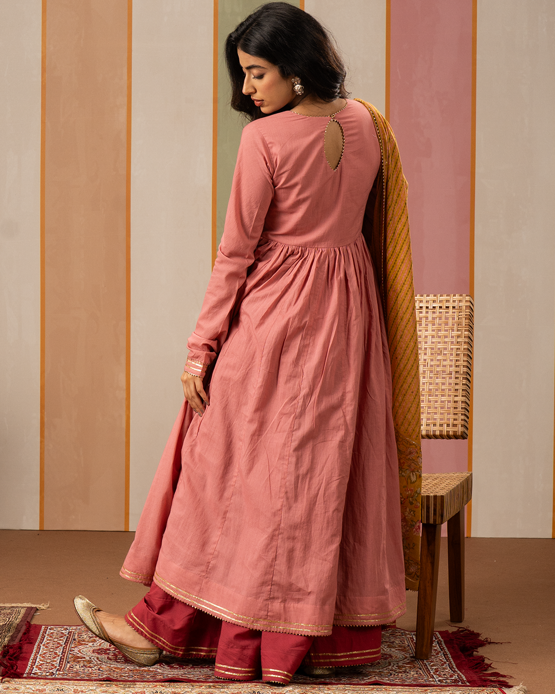 Pink Solid Cotton Flare Kurta - Industale