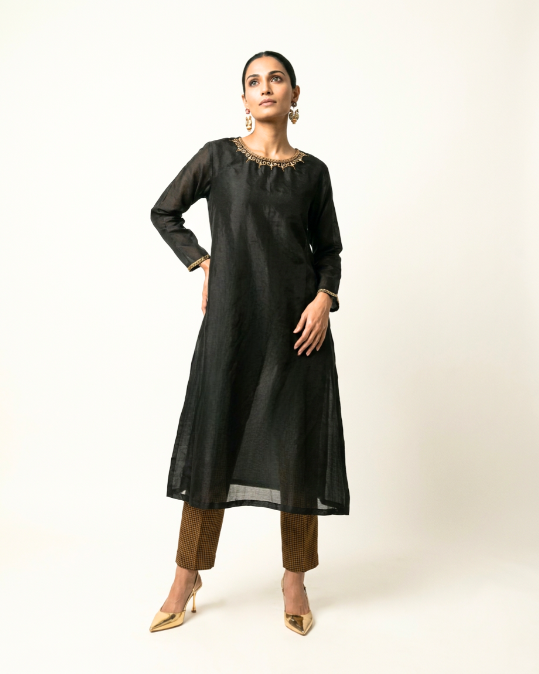 Kajal Chanderi Kurta - Charcoal
