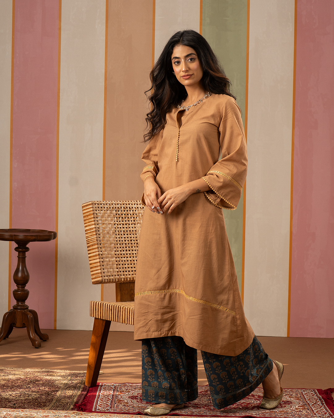 Brown Solid Cotton Kurta - Industale
