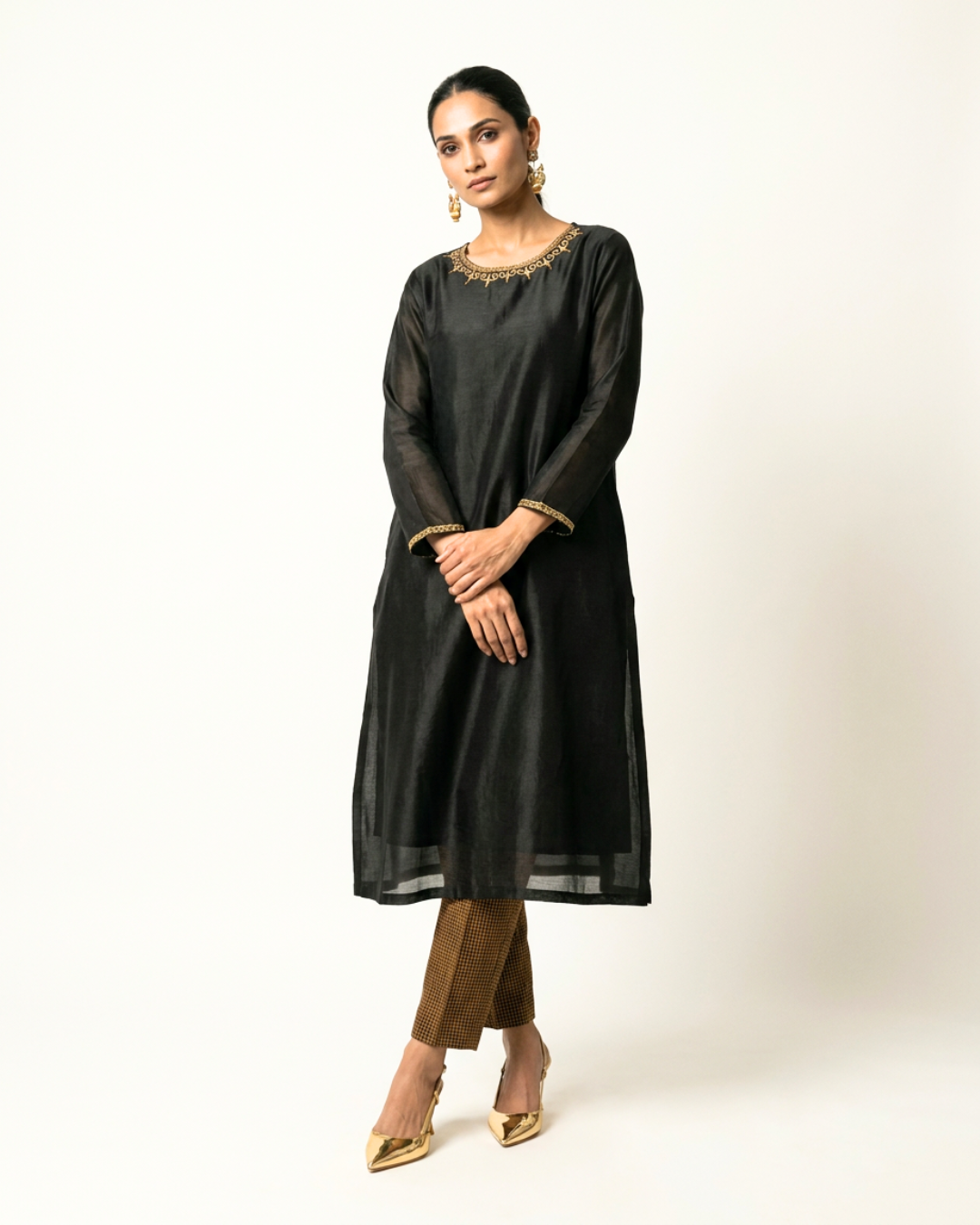 Kajal Chanderi Kurta - Charcoal