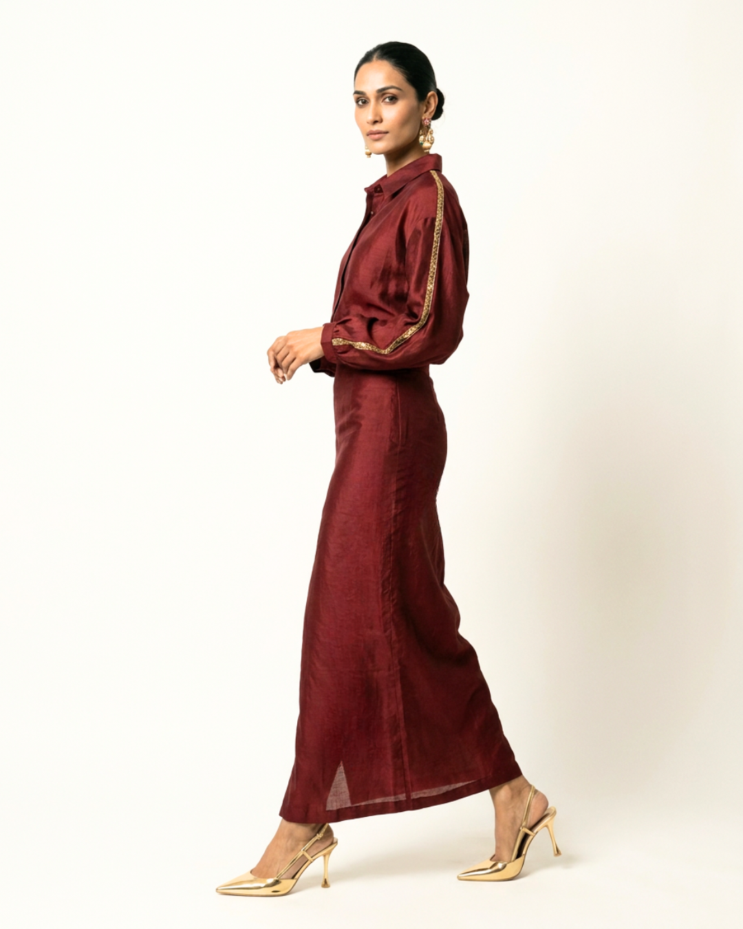 Peher Chanderi Coord Set - Maroon