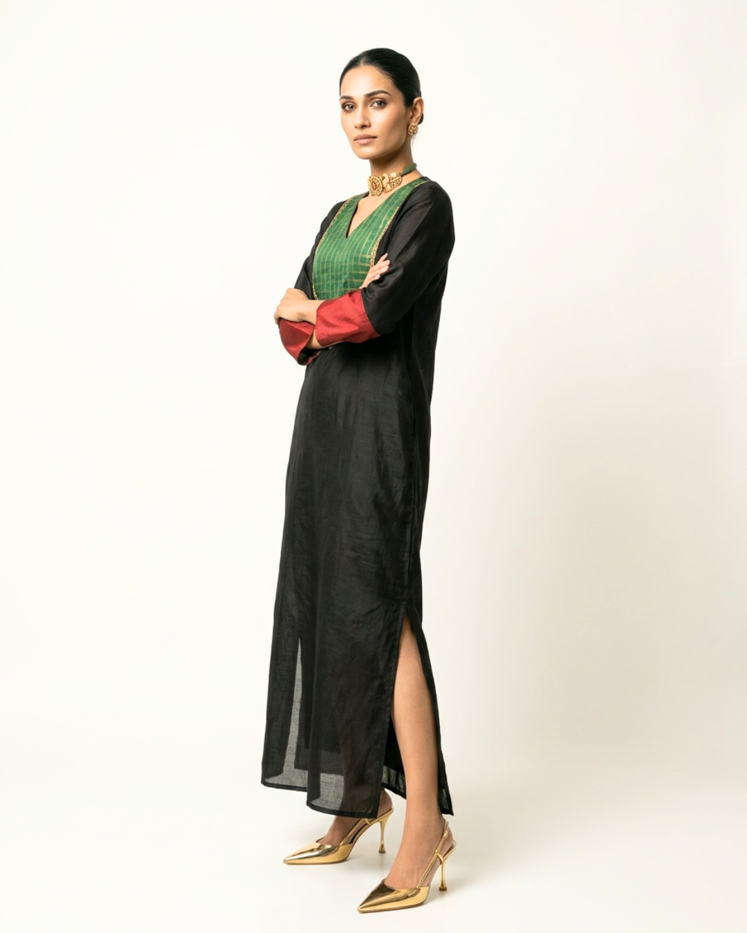 Bela Chanderi Dress - Charcoal