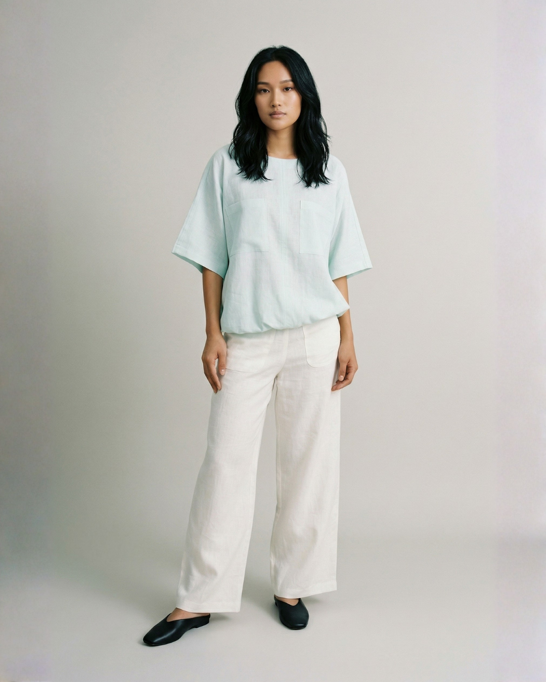 Fluid Linen Coord Set - Mint Blue