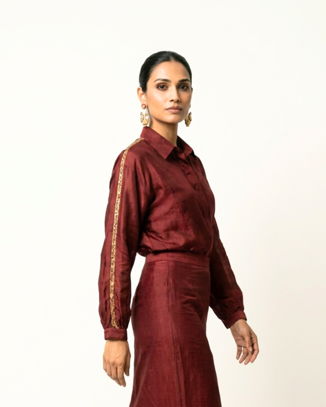 Peher Chanderi Coord Set - Maroon