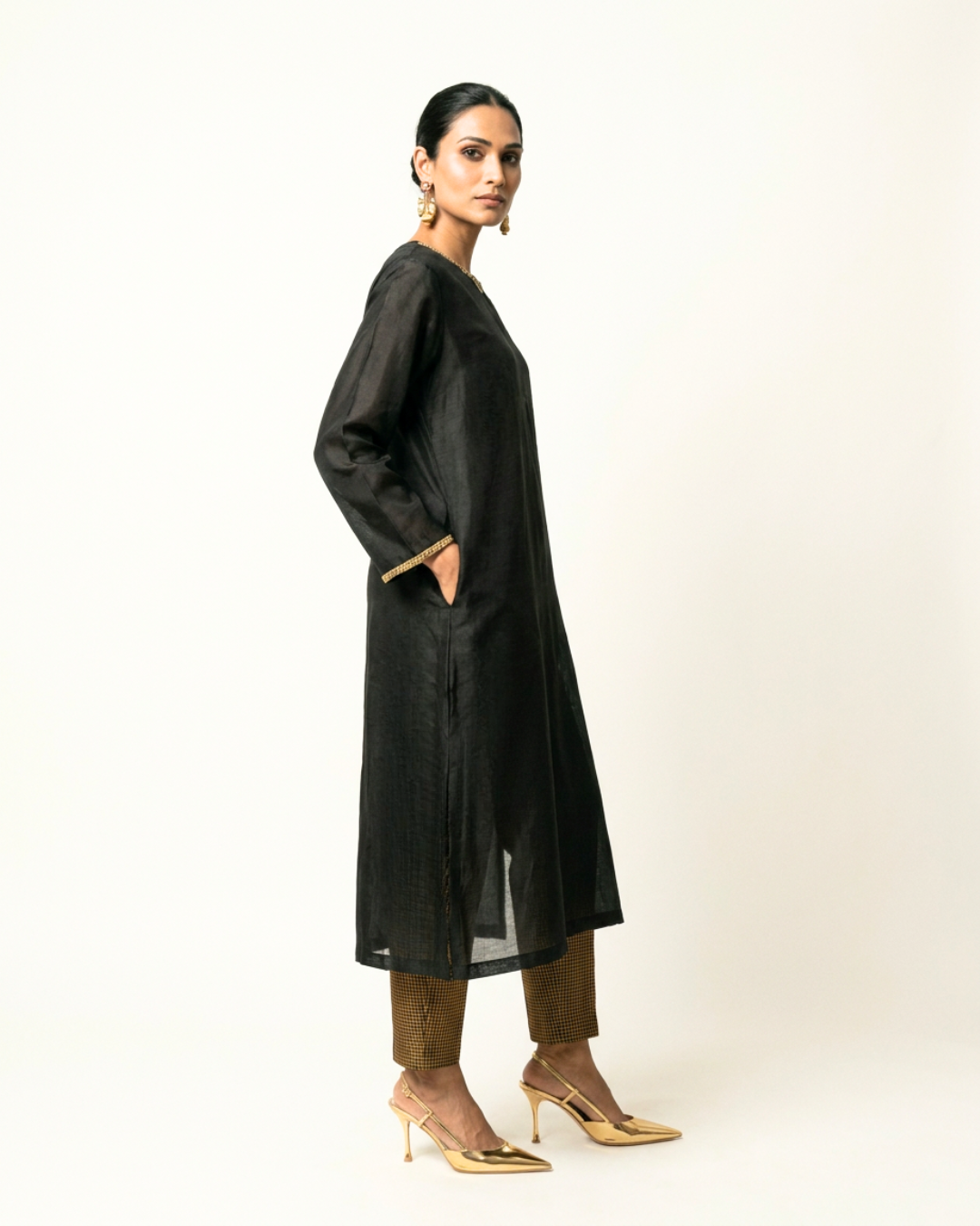 Kajal Chanderi Kurta - Charcoal