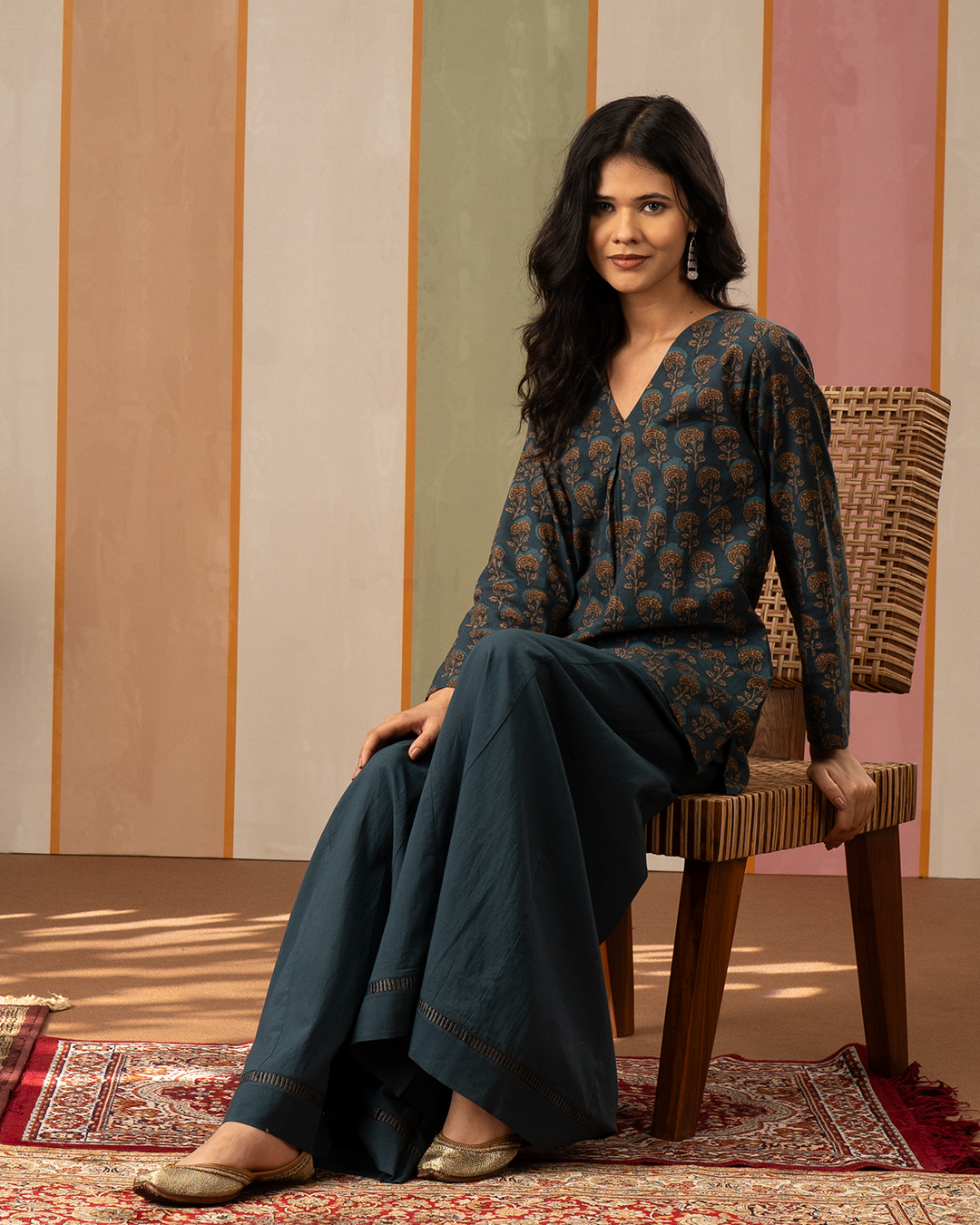 Blue Blockprint Cotton Short Kurti - Industale