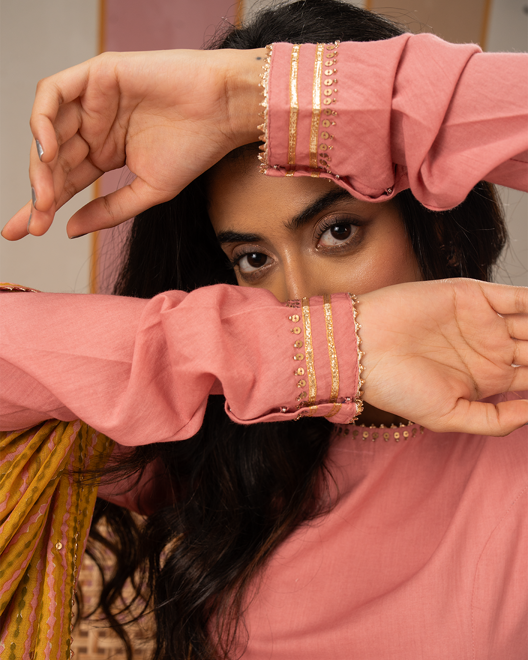 Pink Solid Cotton Flare Kurta - Industale
