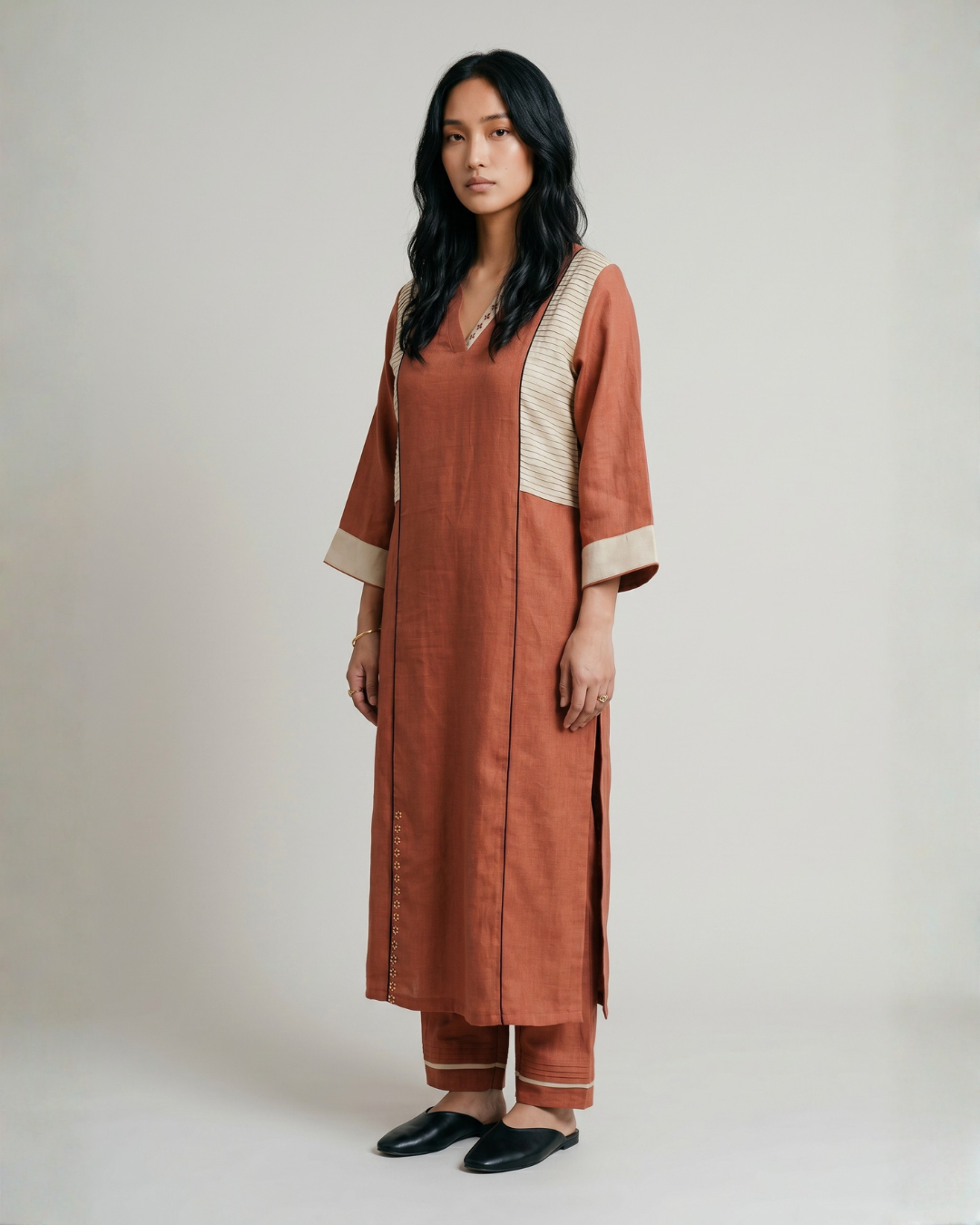 Lava Linen Kurta - Terracotta Red