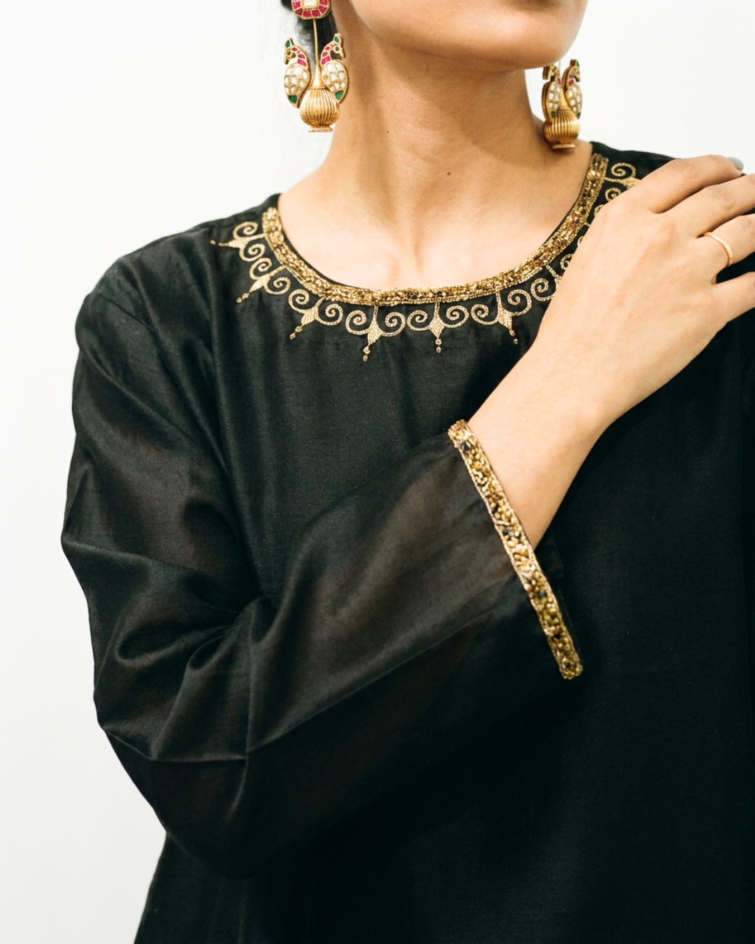 Kajal Chanderi Kurta - Charcoal