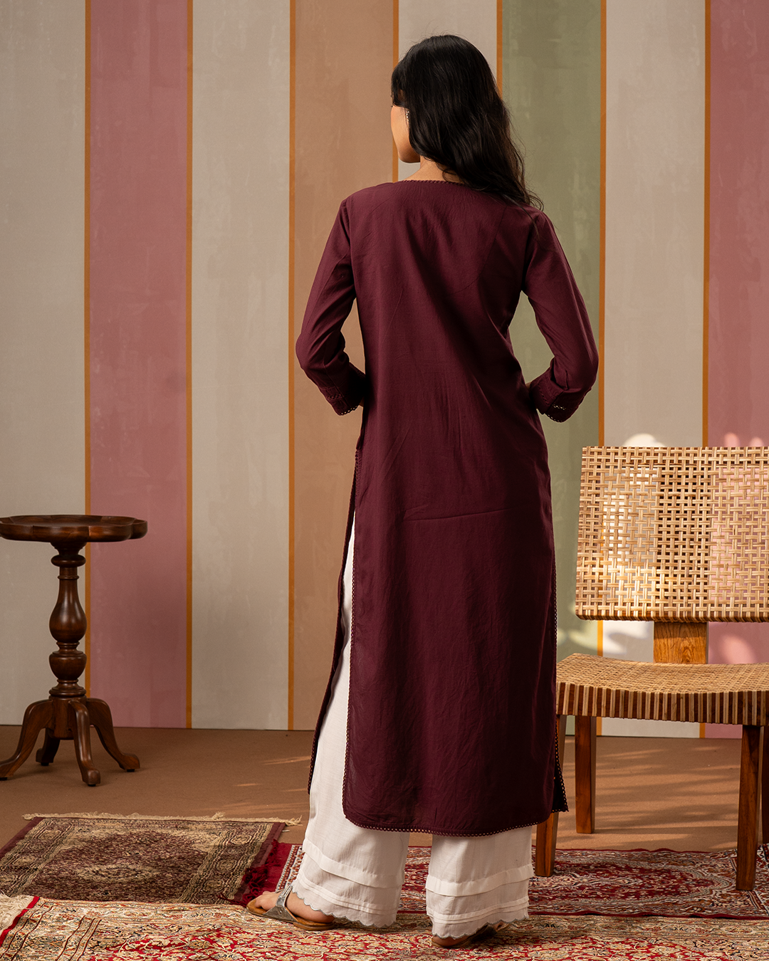 Purple Solid Cotton Kurta Set with Printed Cotton Dupatta - Industale