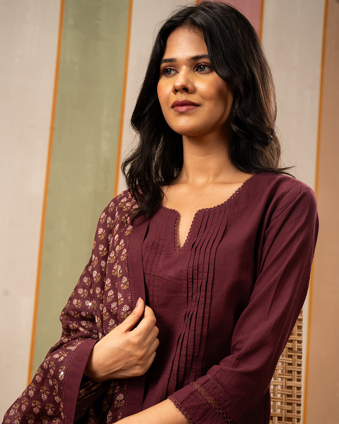 Purple Solid Cotton Straight Kurta - Industale