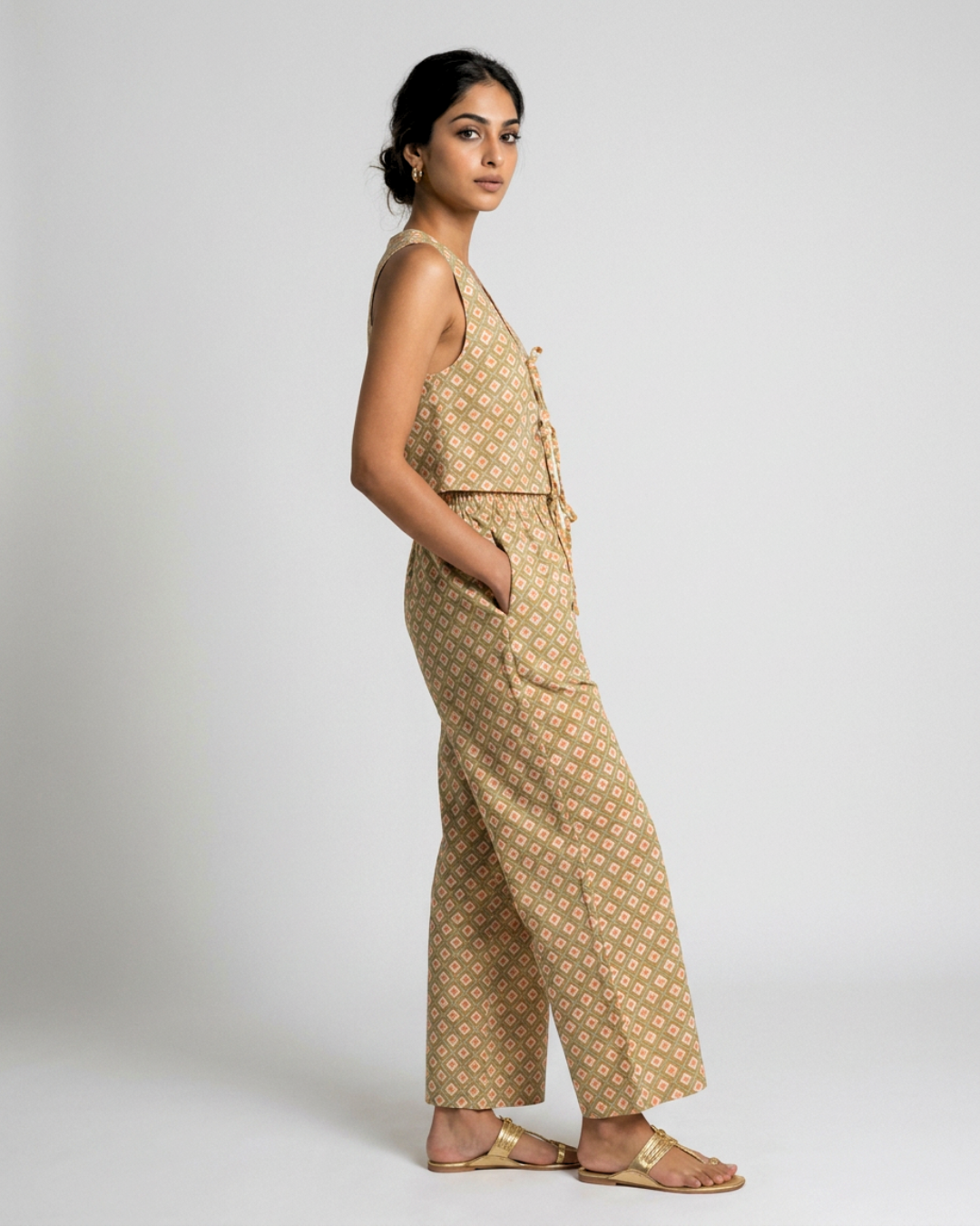 Abha Mul Coord Set - Orange & Sage Green