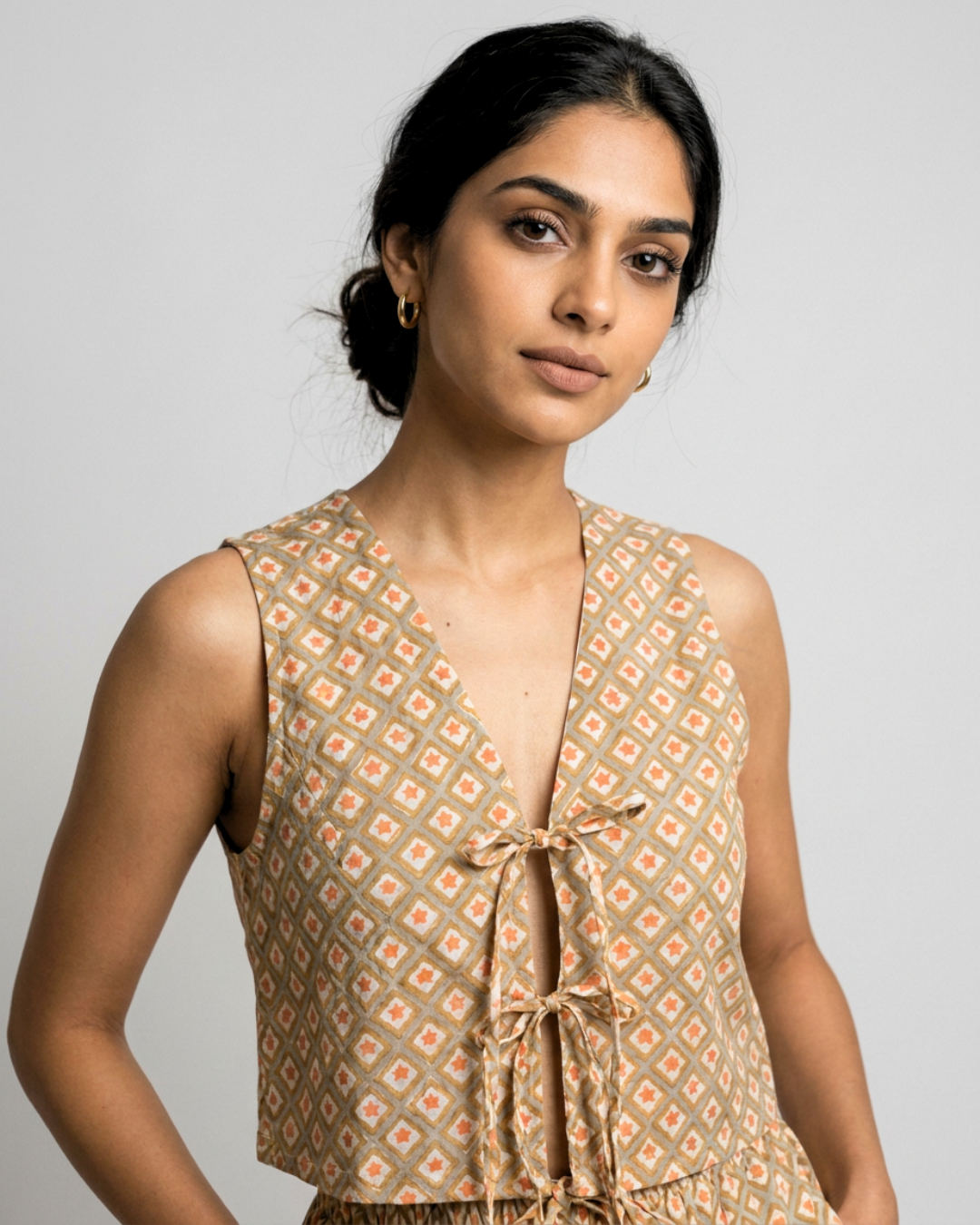 Abha Mul Top - Orange & Sage Green