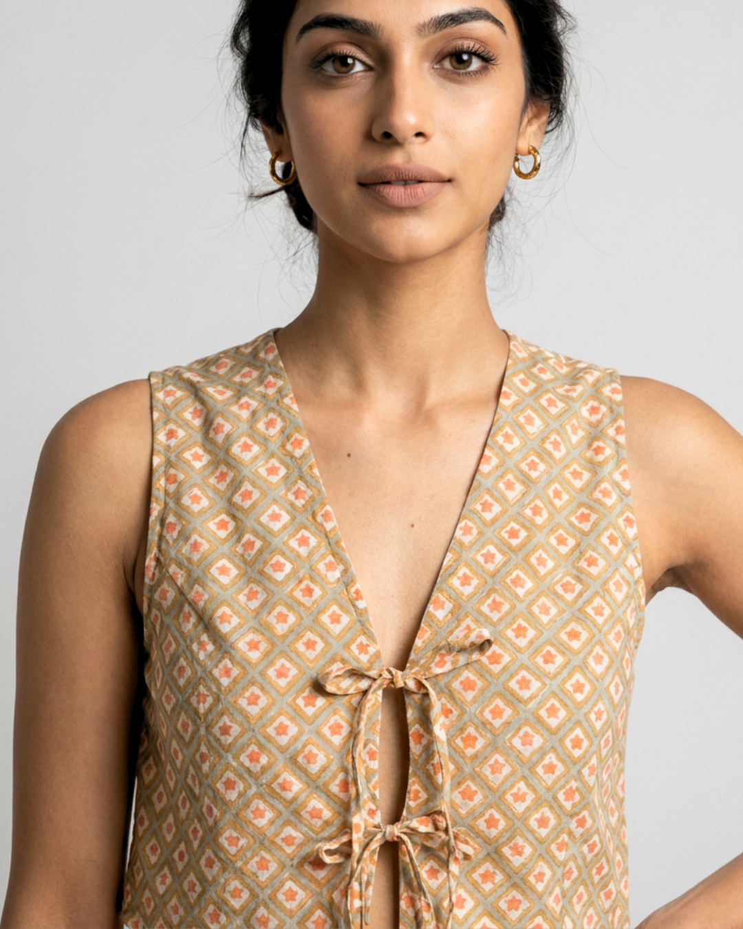 Abha Mul Top - Orange & Sage Green