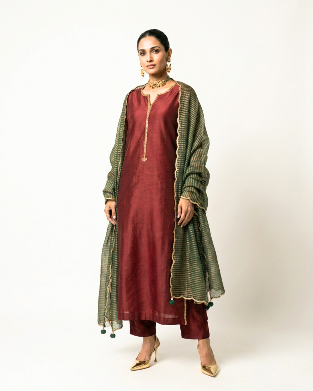 Abhya Chanderi Kurta - Maroon