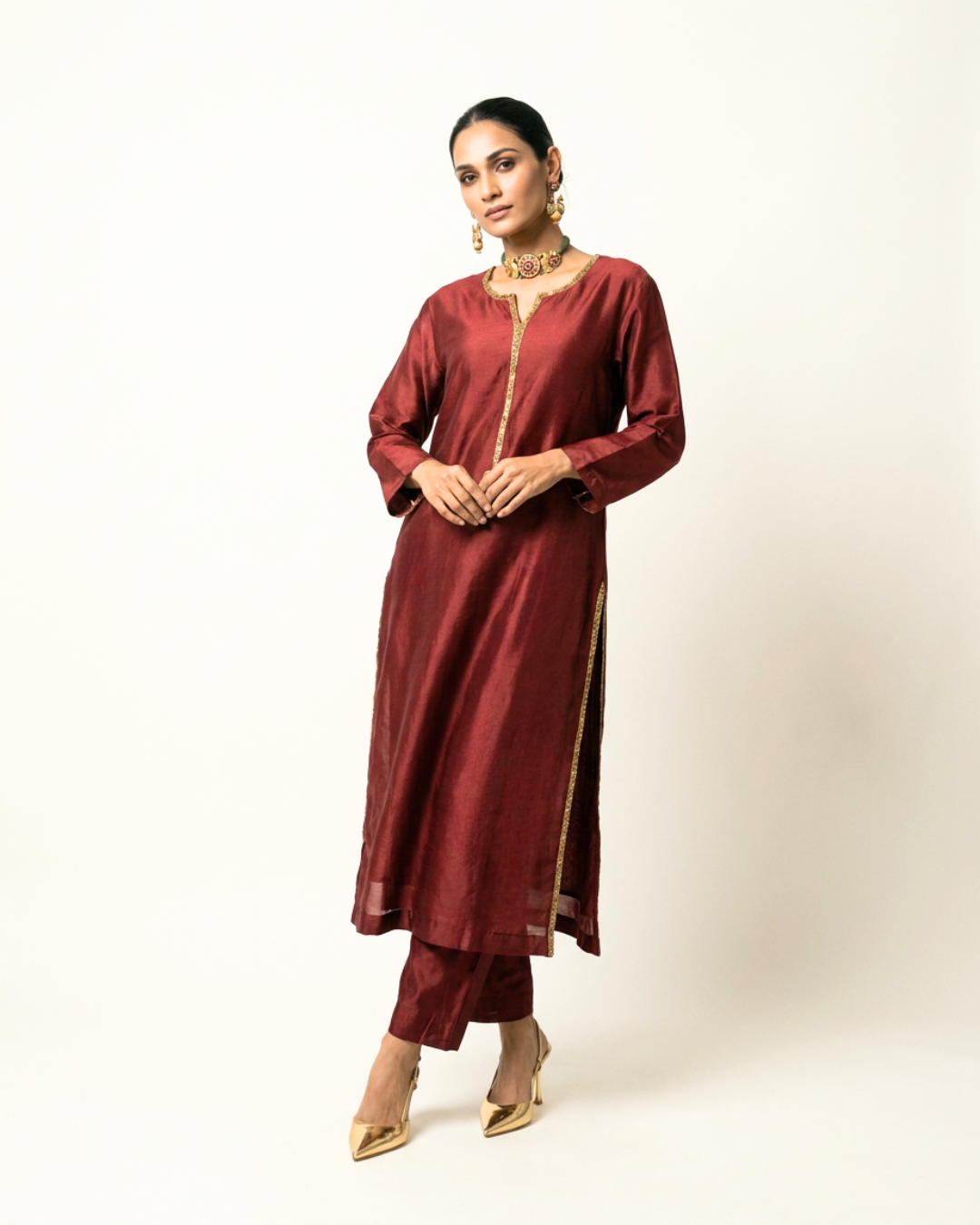 Abhya Chanderi Kurta - Maroon