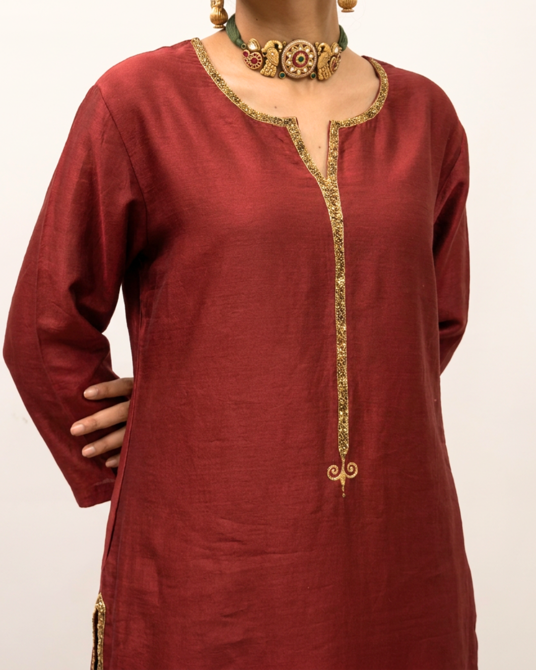 Abhya Chanderi Kurta - Maroon