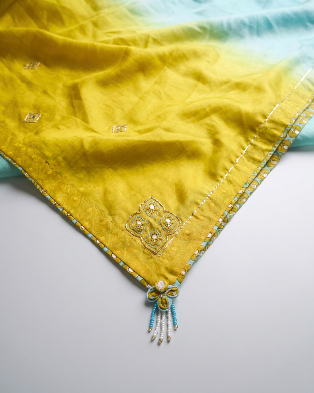 Ambar Chanderi Saree - Yellow & Blue