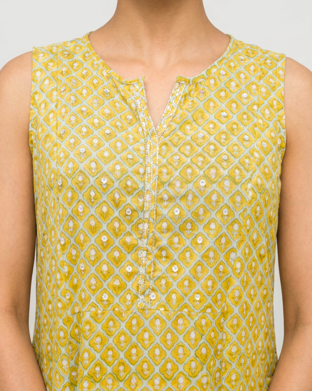 Ambar Mul Kurta - Yellow & Blue