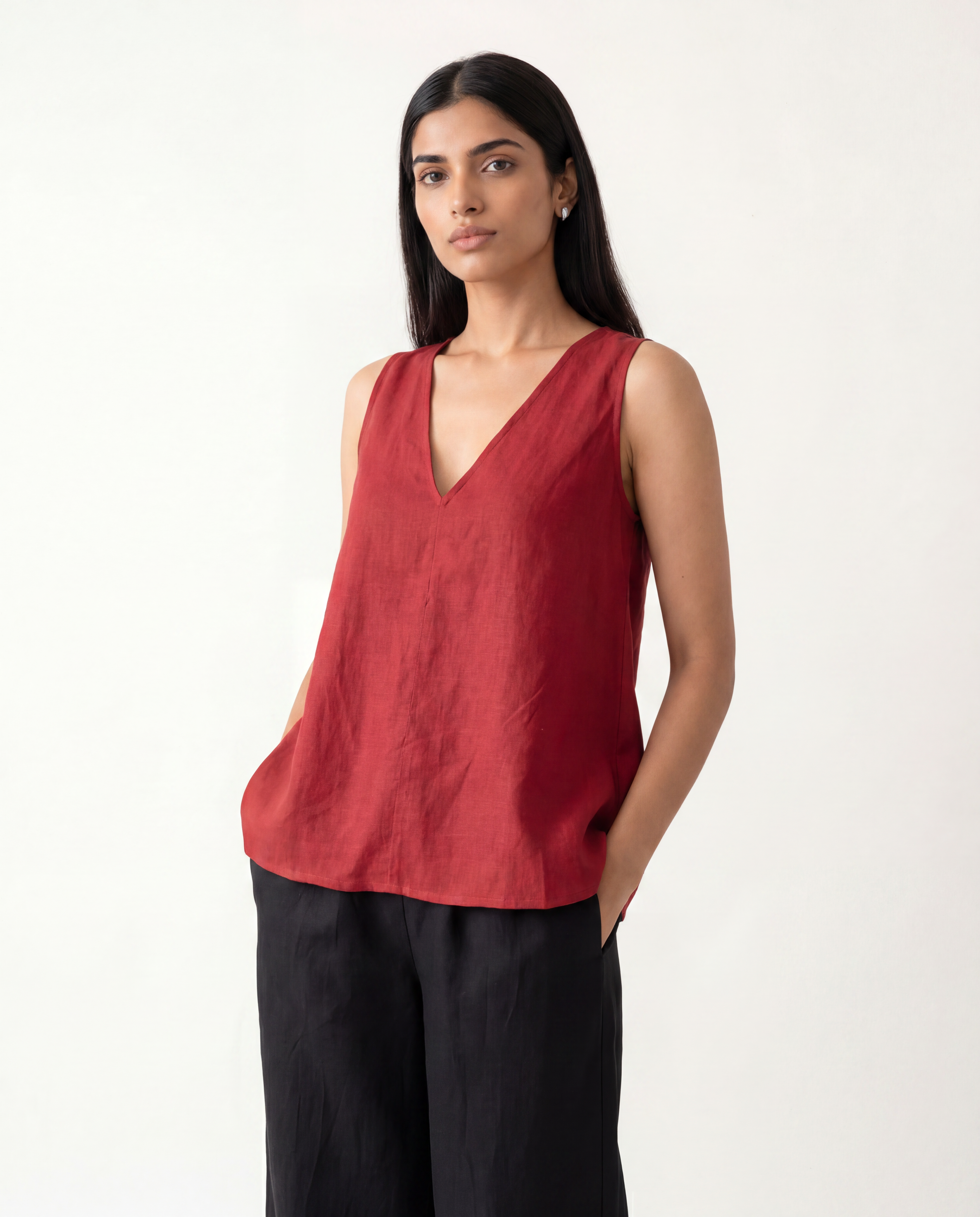 Aurora Linen Top - Crimson Red