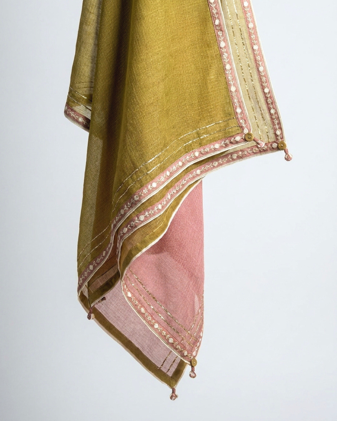 Bhini Doria Dupatta - Mustard & Pink