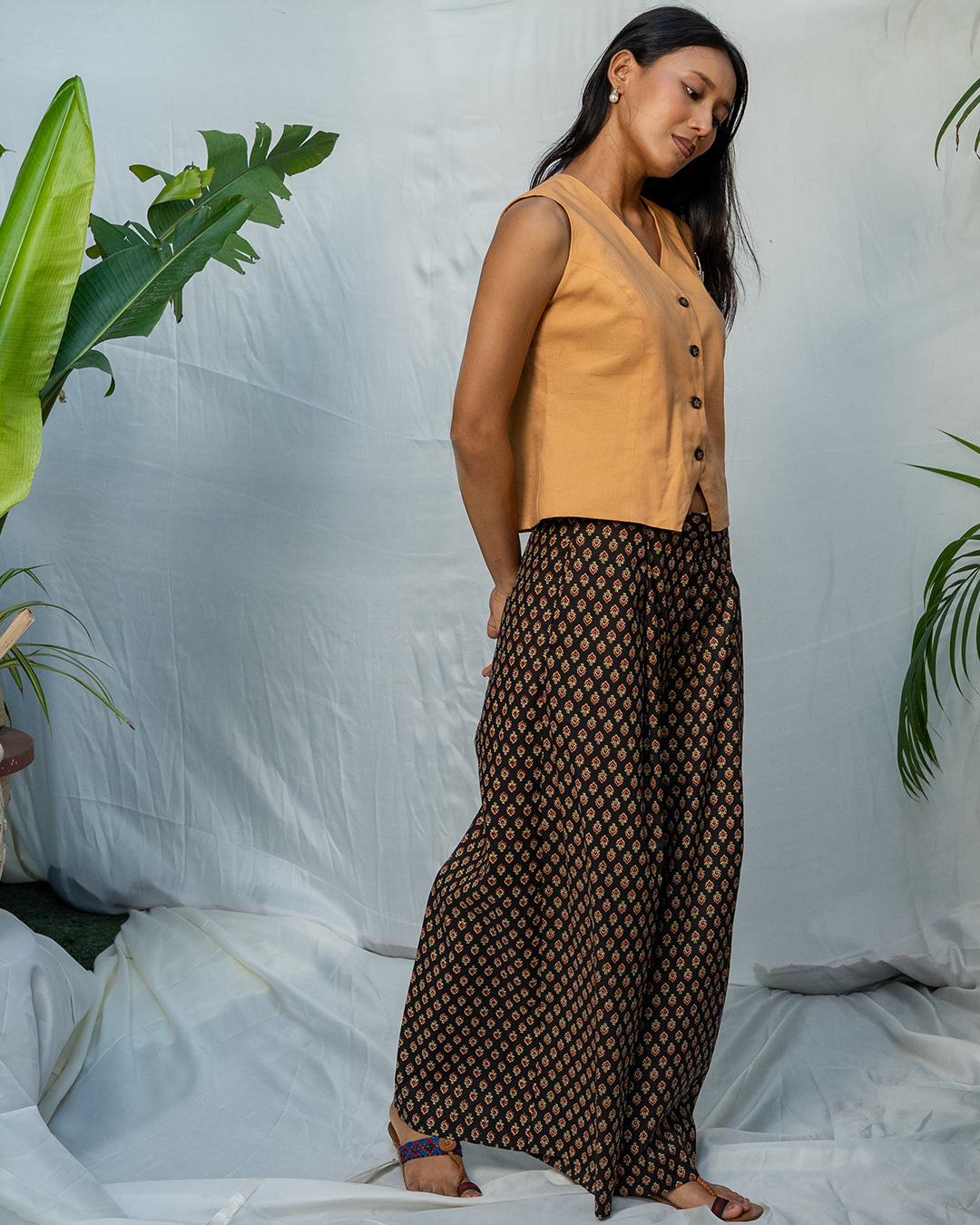 Tan Brown and Black Blockprint Cotton Coord Set