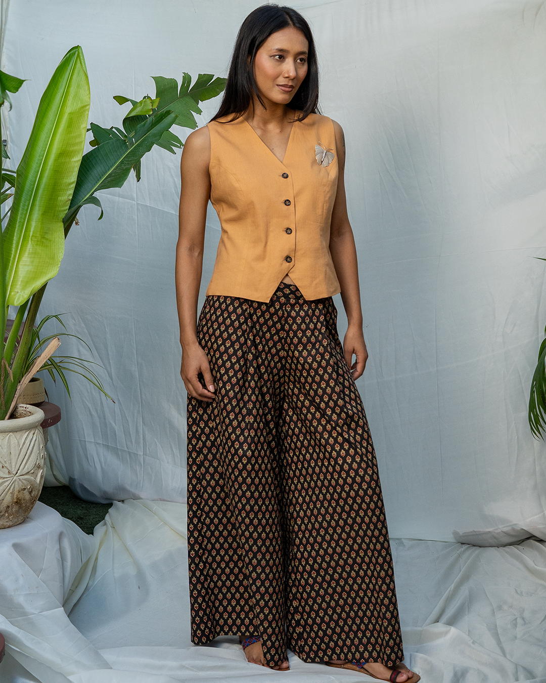 Tan Brown Cotton Waistcoat Top