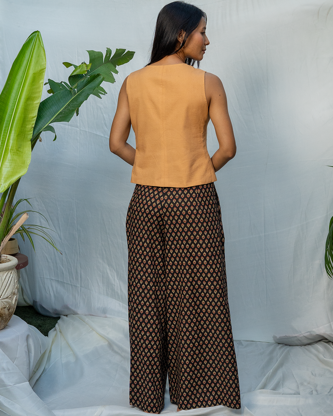 Tan Brown and Black Blockprint Cotton Coord Set