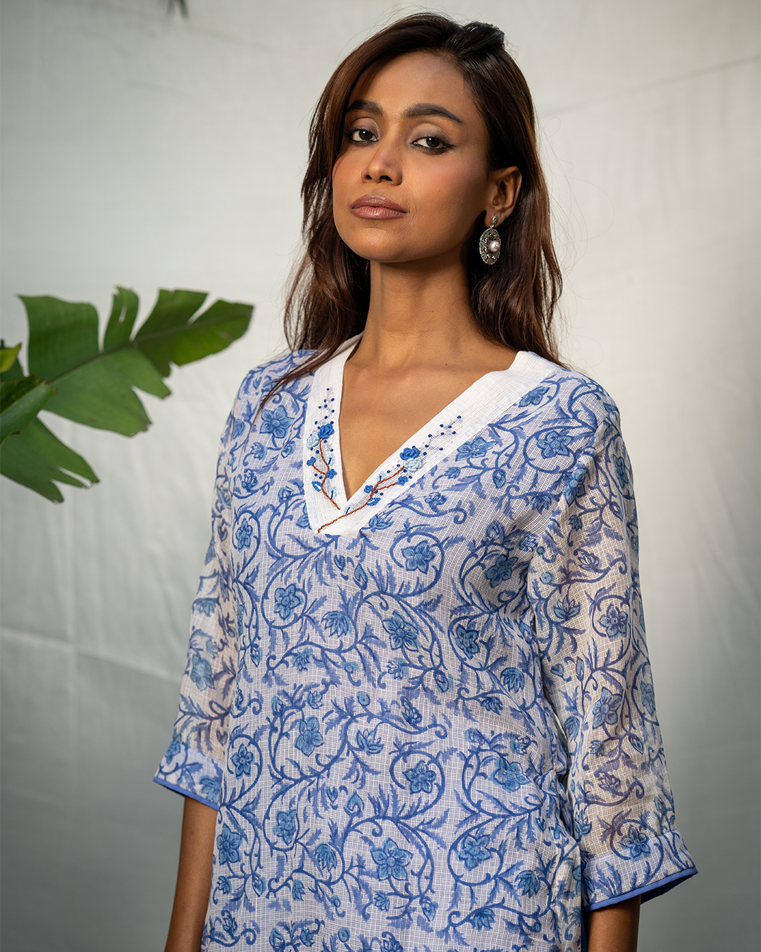 Blue Hand Block Printed Doria A-Line Kurta