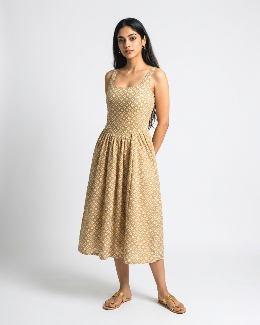 Boond Mul Dress - Orange & Sage Green