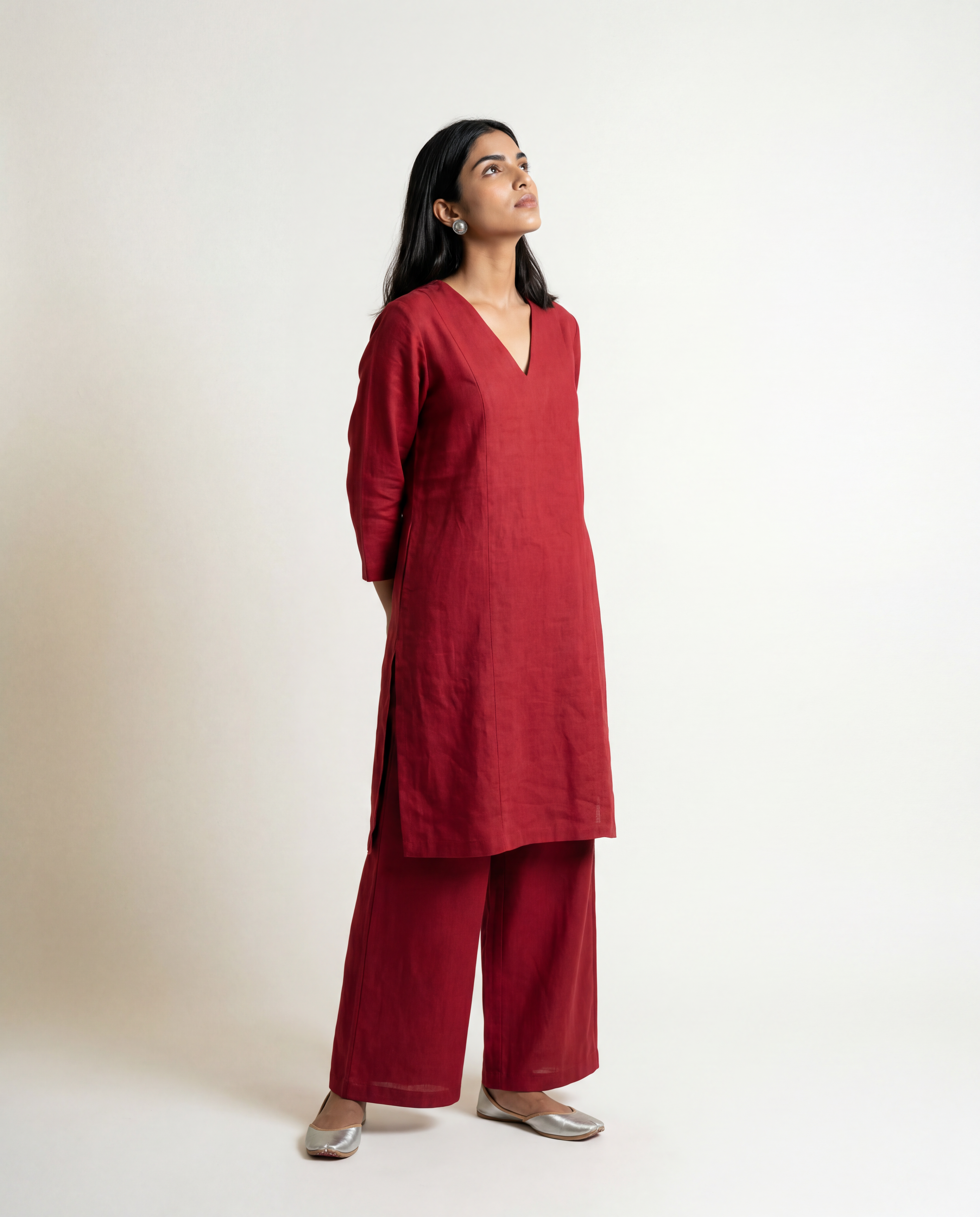 Dawn Linen Kurta - Crimson Red