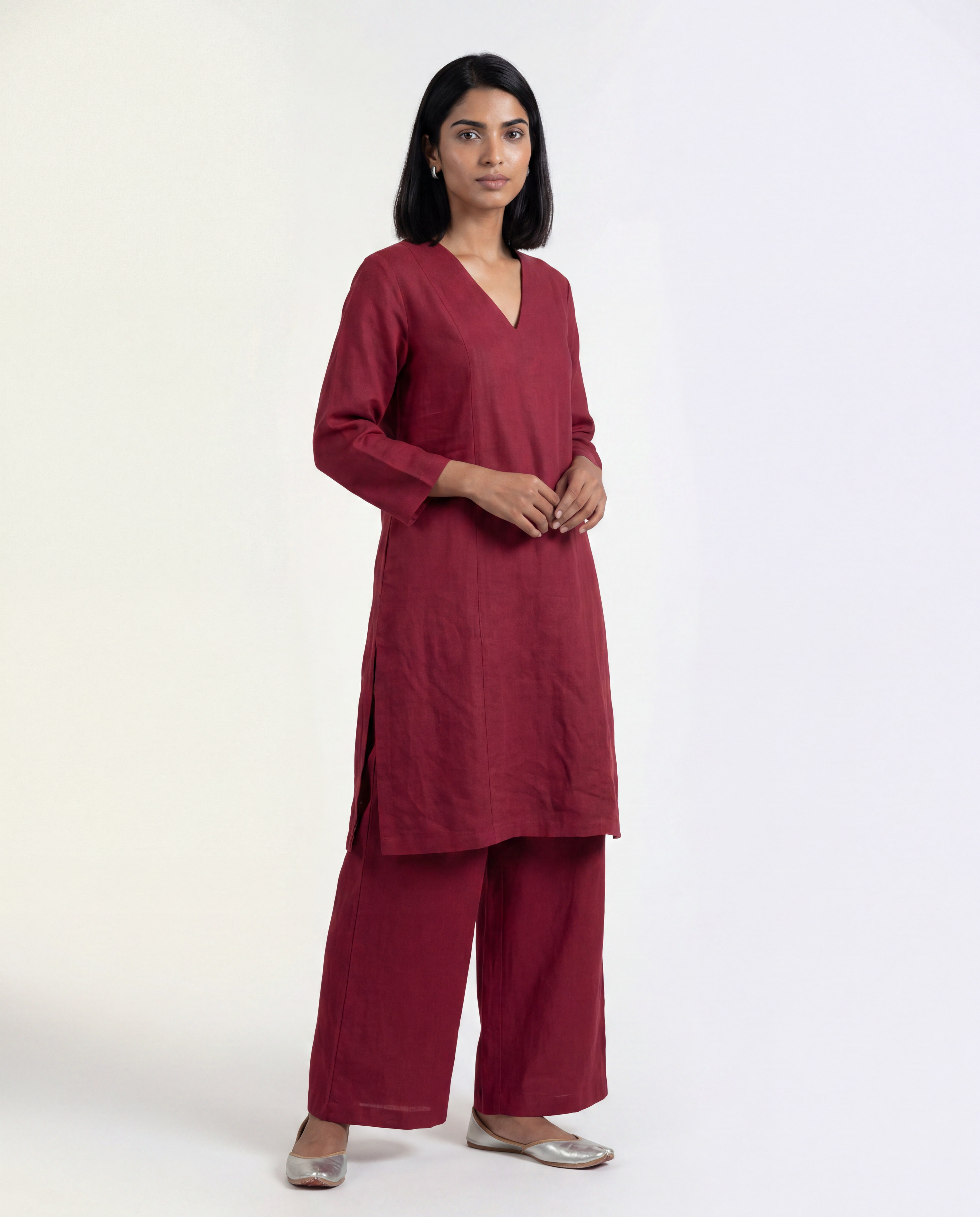 Dawn Linen Kurta - Crimson Red
