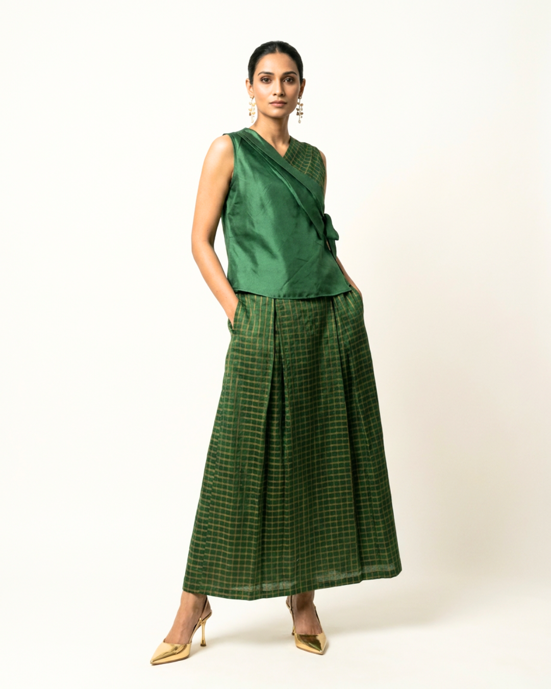 Dehri Tissue Chanderi Coord Set - Green