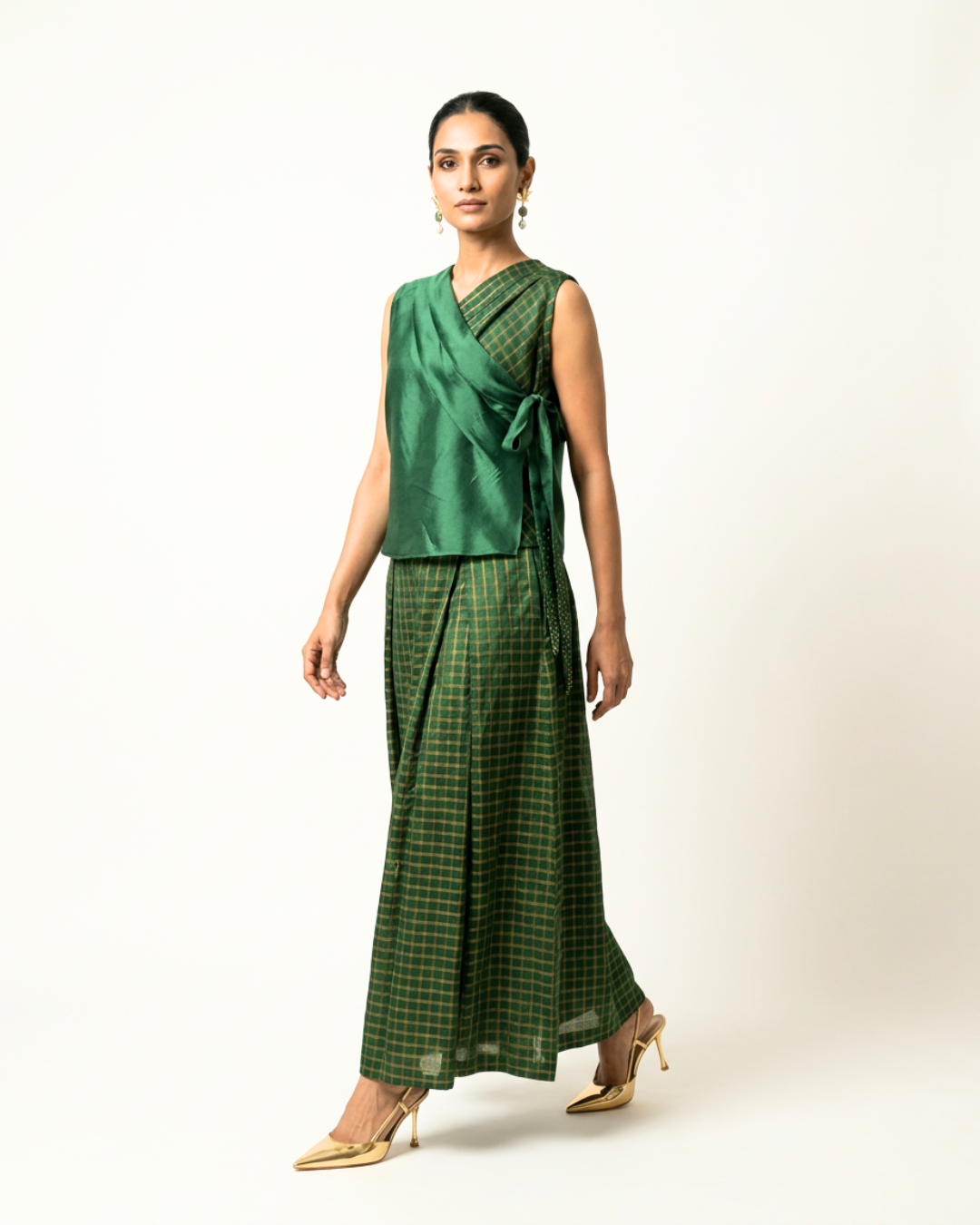 Dehri Tissue Chanderi Coord Set - Green