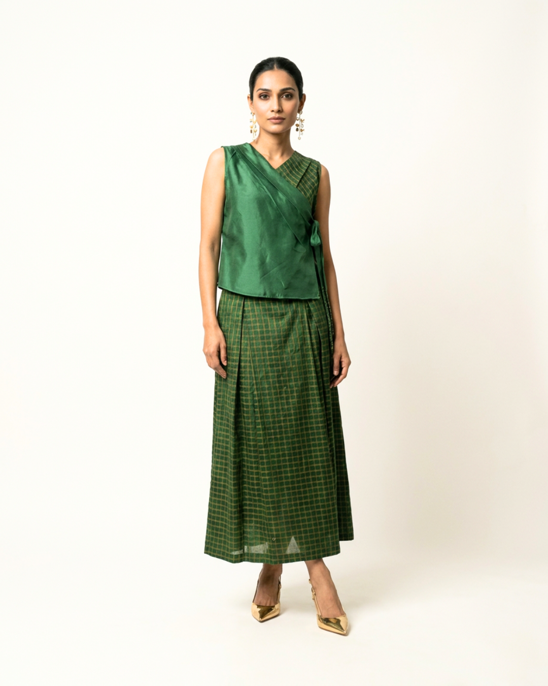 Dehri Tissue Chanderi Coord Set - Green