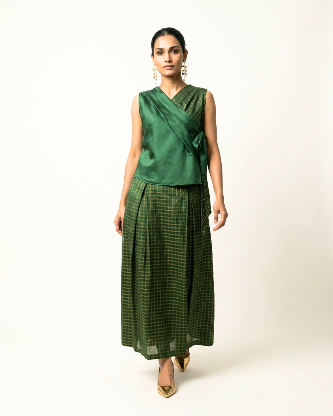Dehri Tissue Chanderi Coord Set - Green