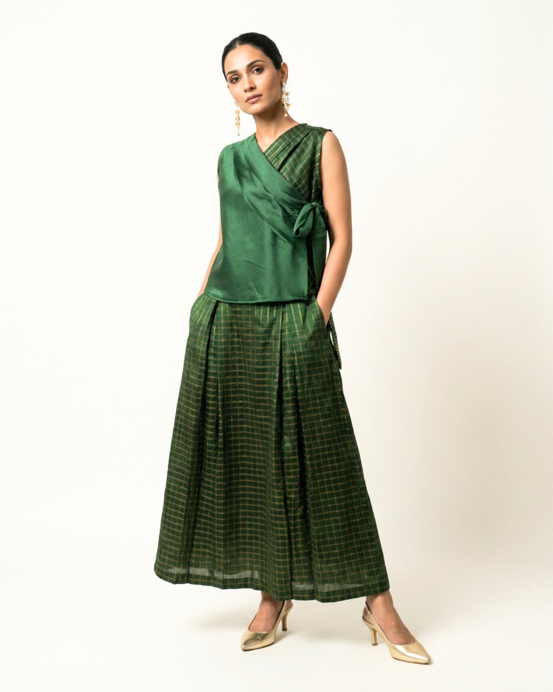 Dehri Tissue Chanderi Coord Set - Green