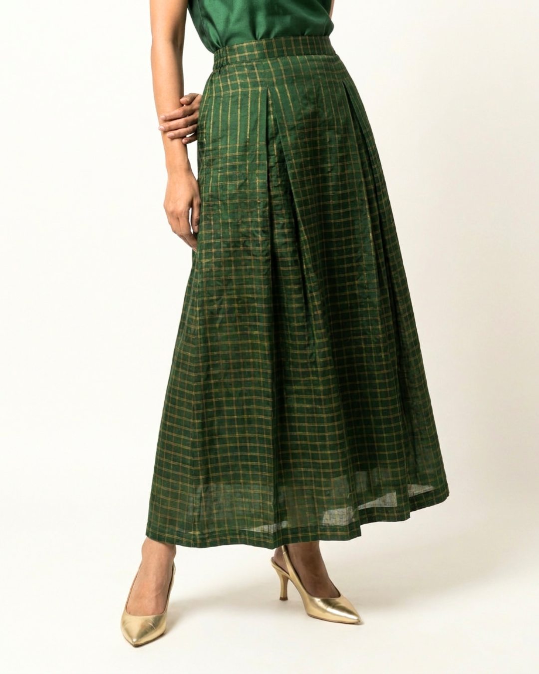 Dehri Tissue Chanderi Skirt - Green