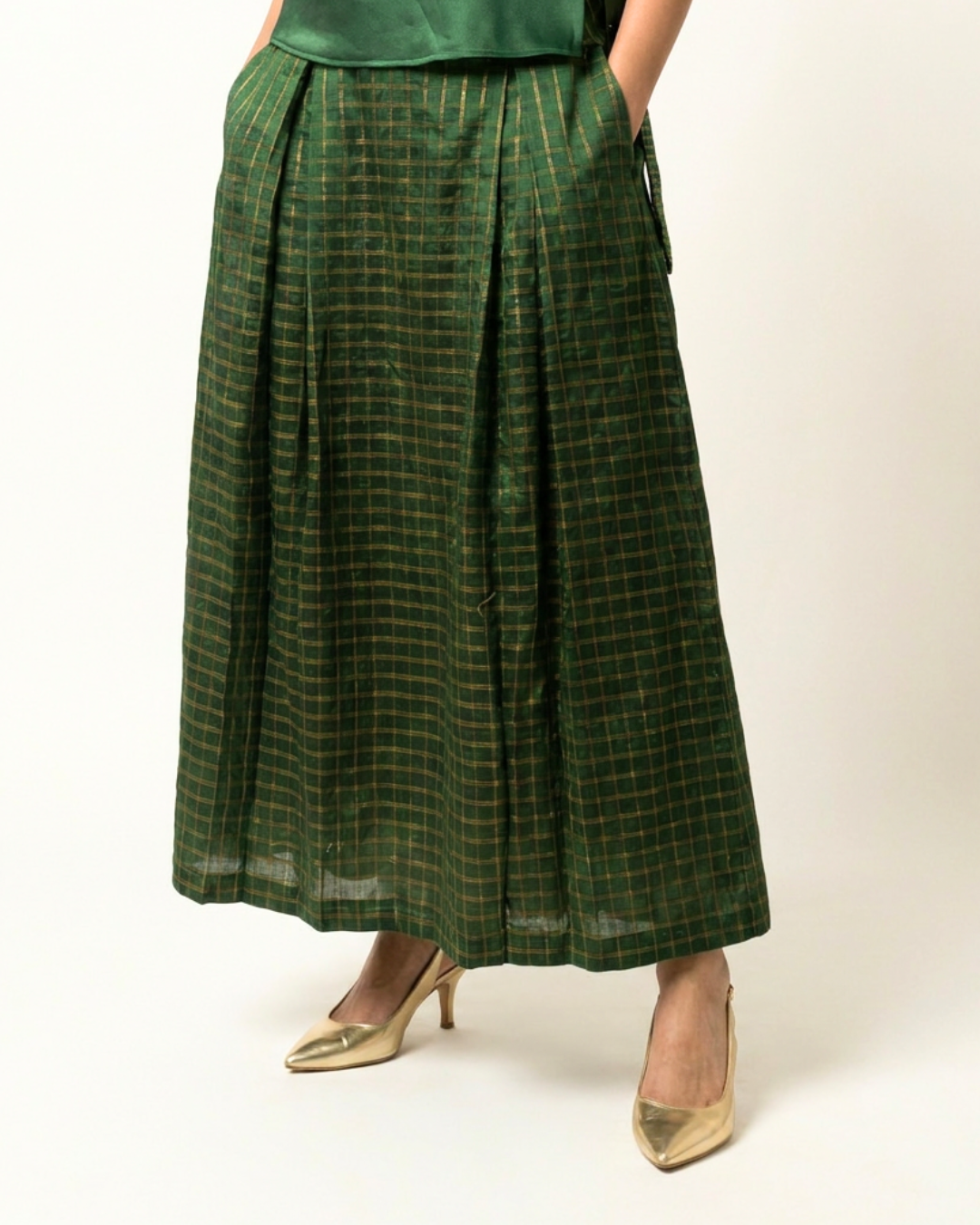 Dehri Tissue Chanderi Skirt - Green