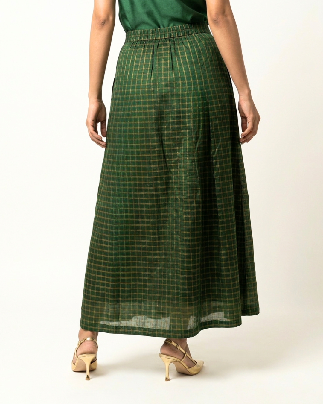 Dehri Tissue Chanderi Skirt - Green
