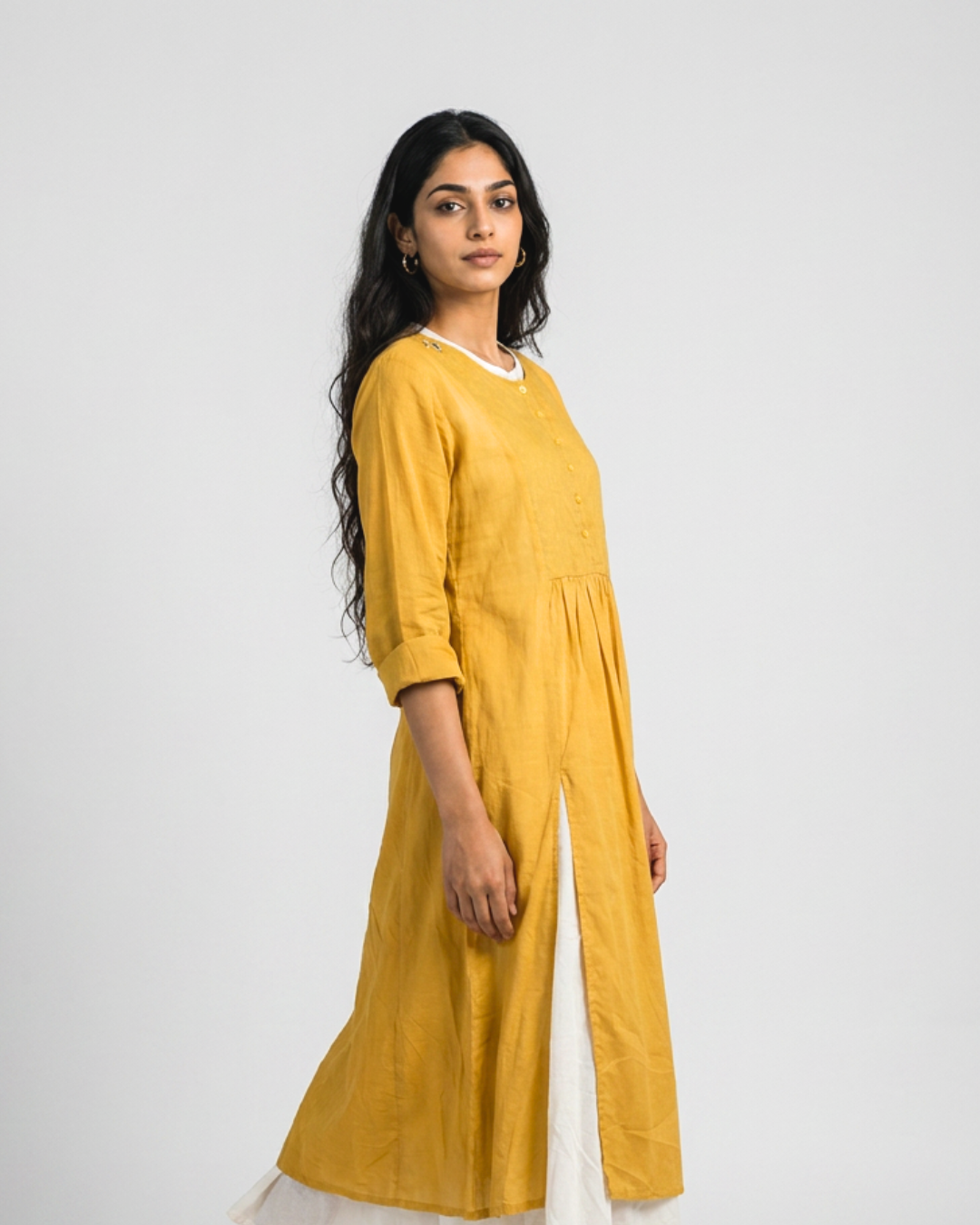 Dhoop Mul Kurta Set - Mustard & White
