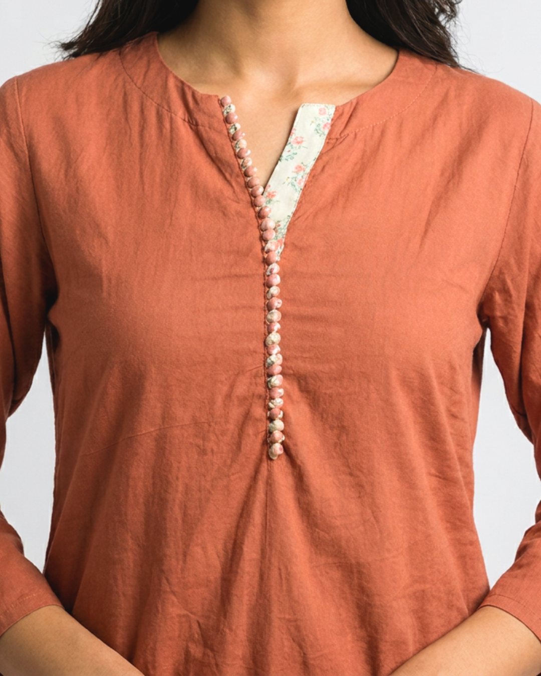 Dhun Mul Kurta Set - Brown & Sea Green