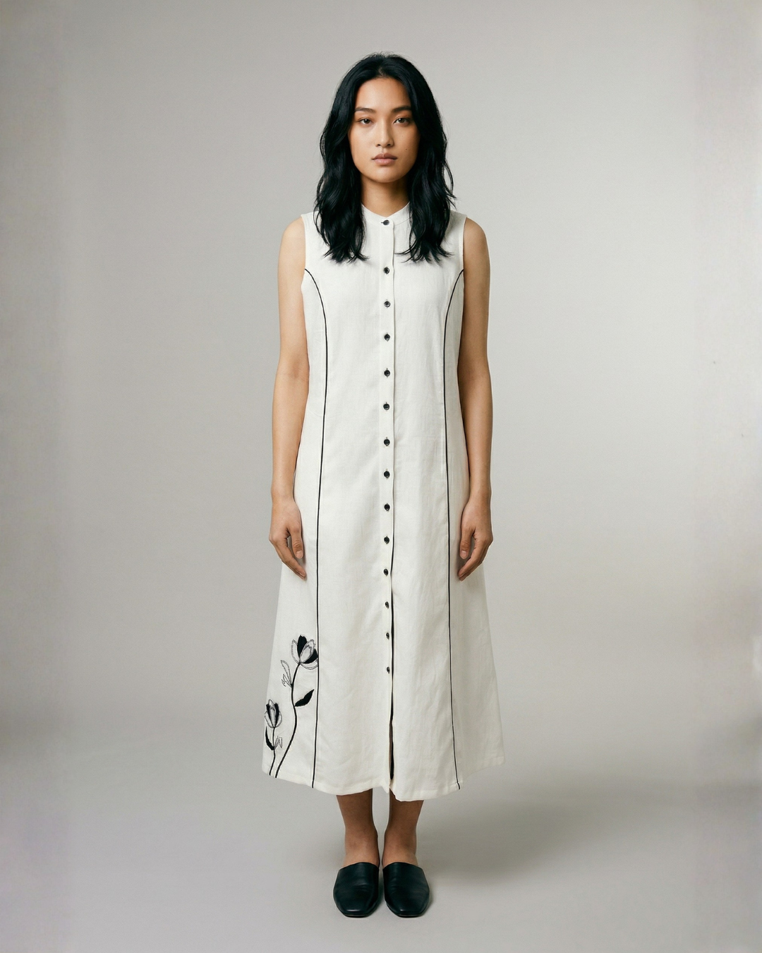Industale-Button Me Linen Dress - Cloud White-2