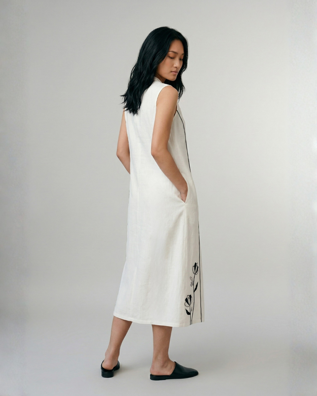 Industale-Button Me Linen Dress - Cloud White-4