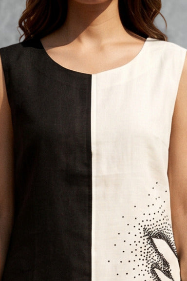 Industale-Classic Linen Dress - Cloud White & Black-4