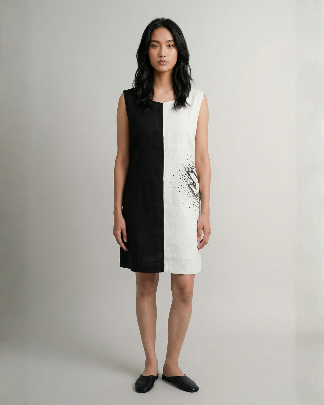Industale-Classic Linen Dress - Cloud White & Black-5