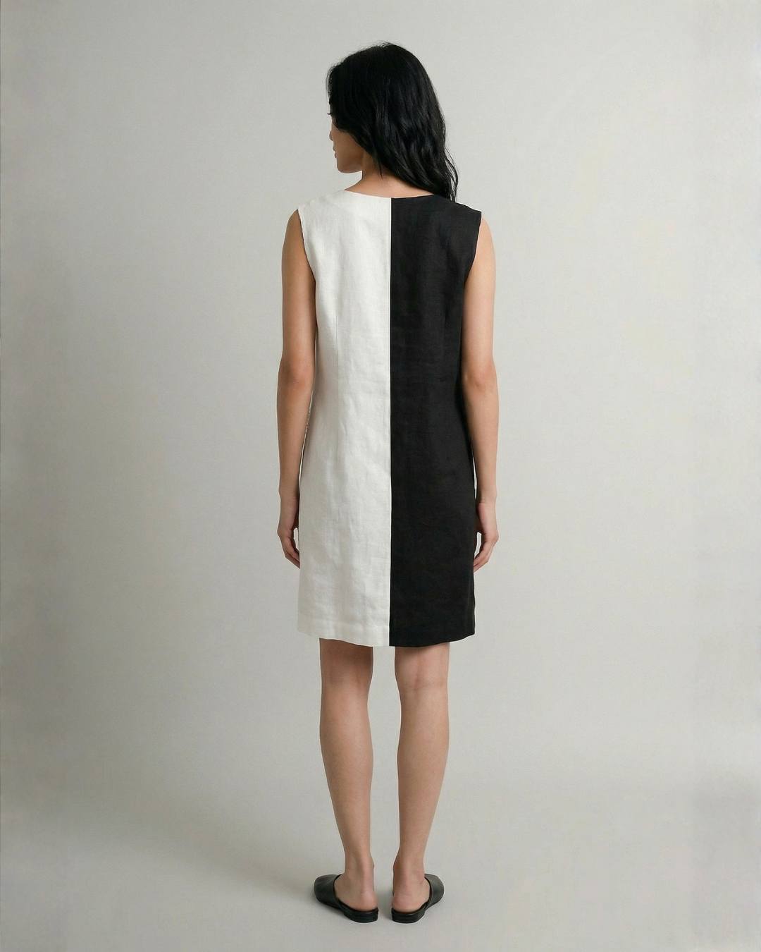 Industale-Classic Linen Dress - Cloud White & Black-7