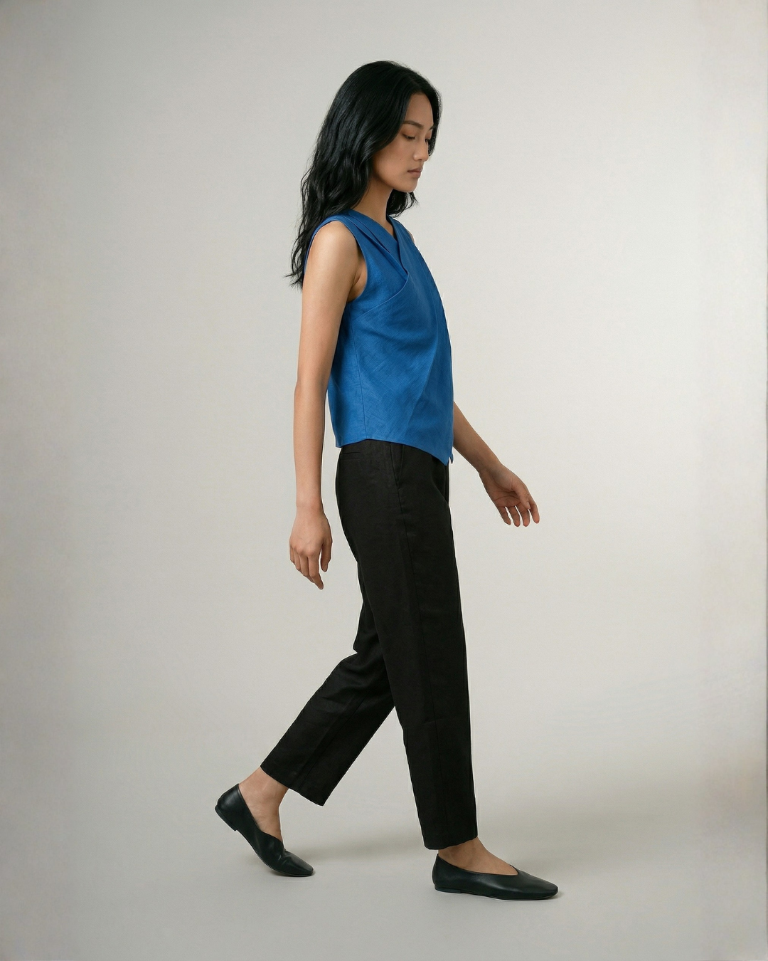 Industale-Crossline Linen Coord Set - Ink Blue-3