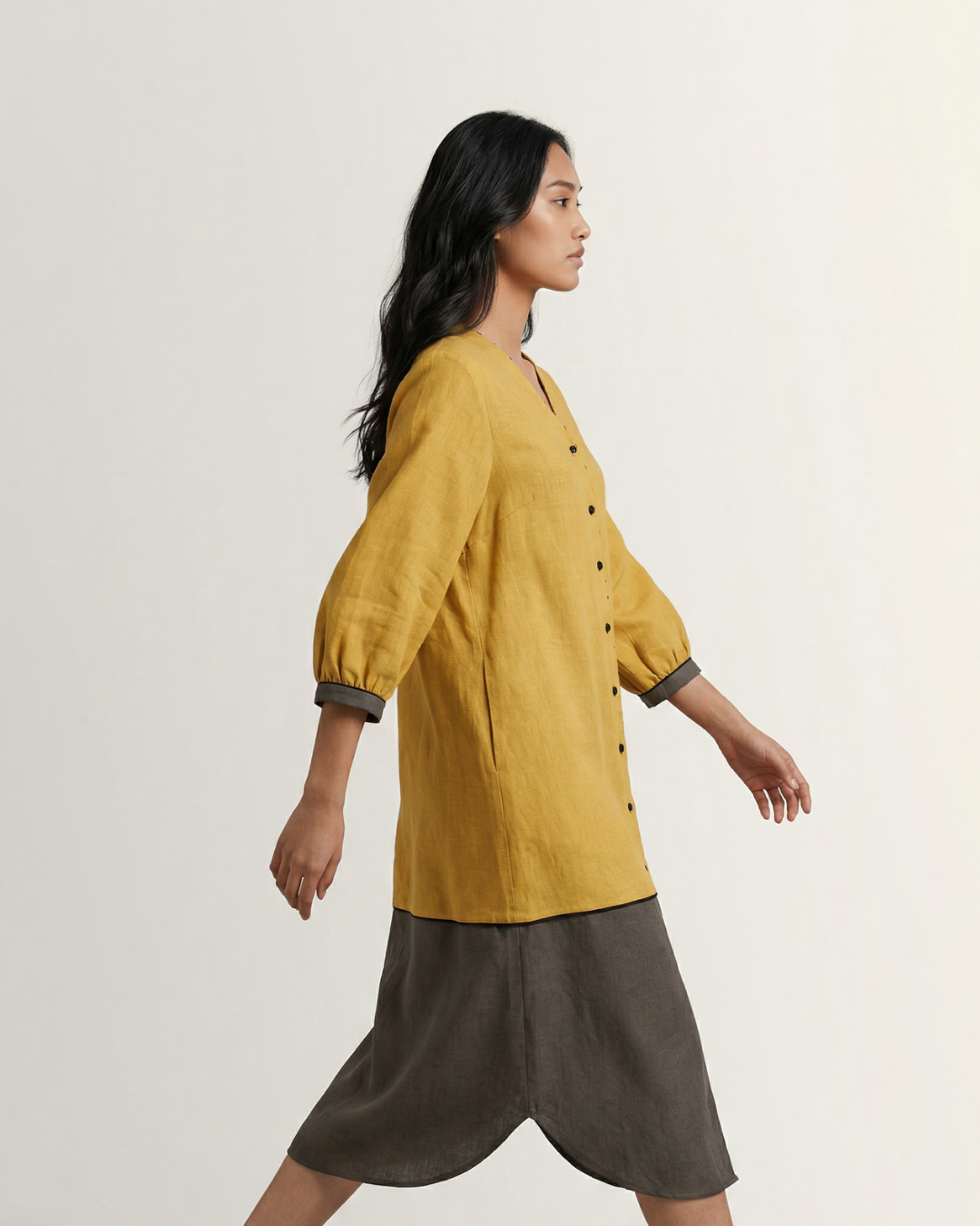 Industale-Driftblock Linen Dress - Mustard Yellow-3